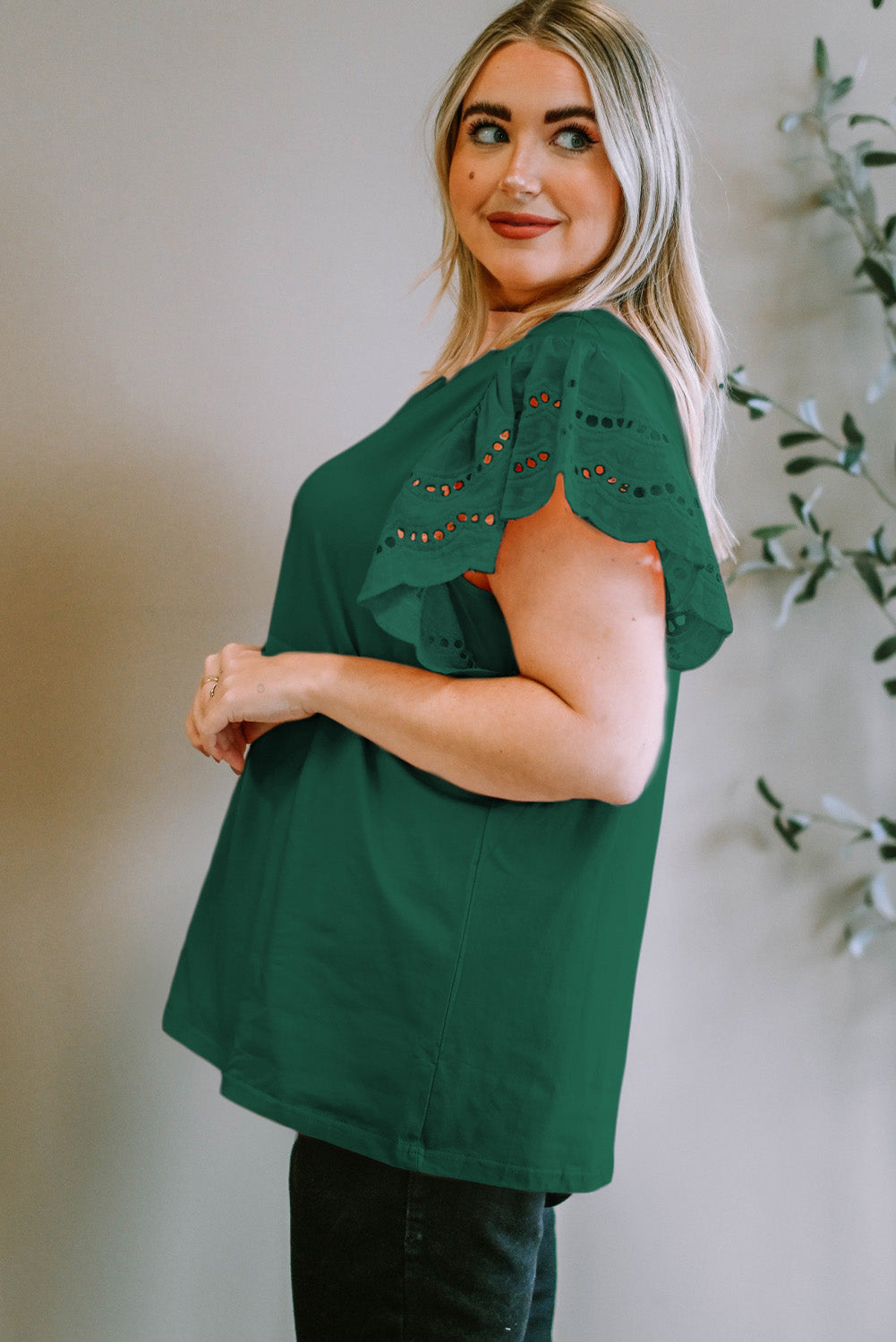 Green Flutter Sleeve Top