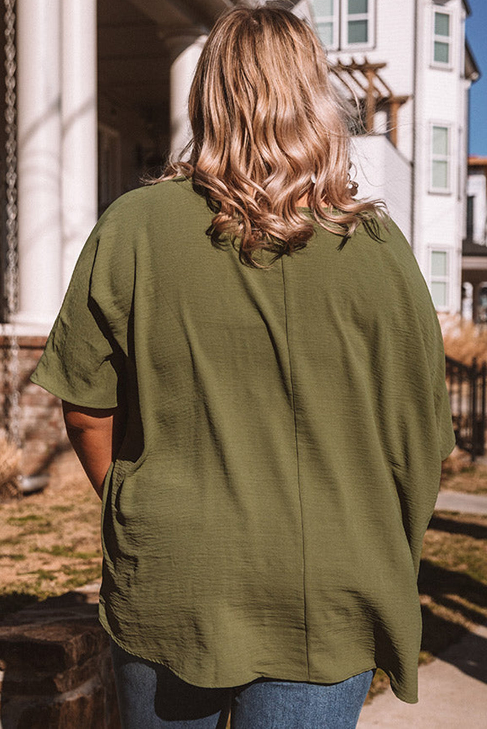 Four Leaf Clover Textured Half Sleeve V Neck T Shirt with Chest Pocket