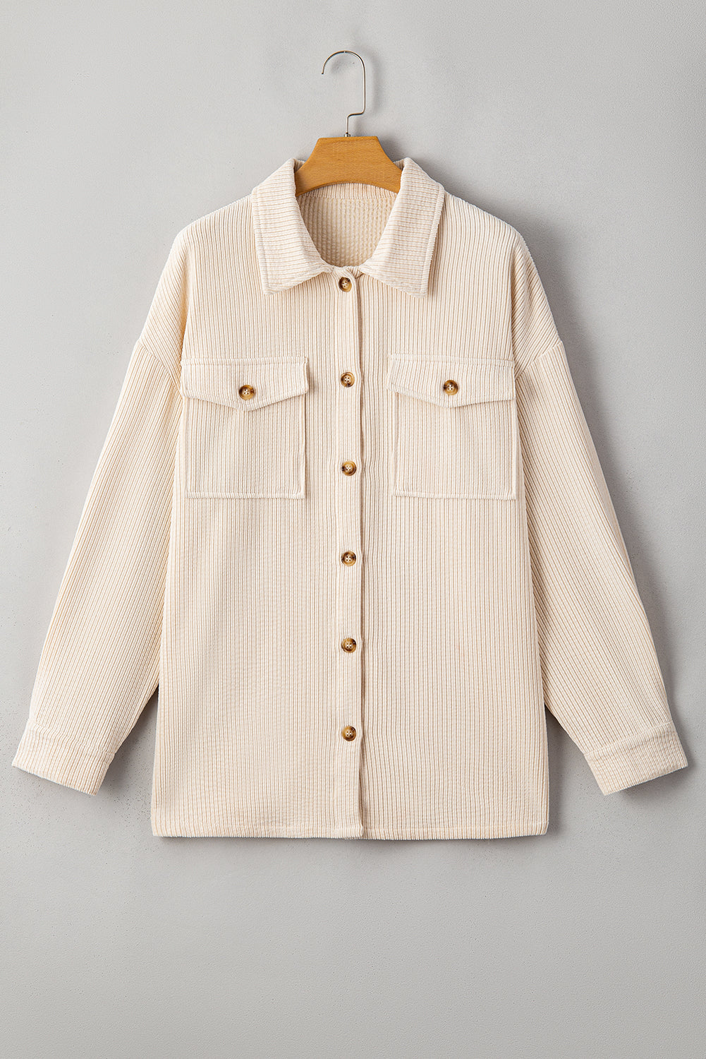Oatmeal Textured Flap Pockets Buttoned Shacket