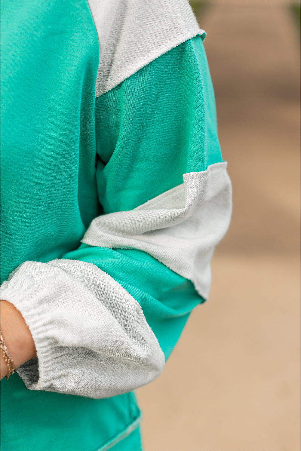 Aruba Blue Colorblock Patchwork Cross Seam Sweatshirt