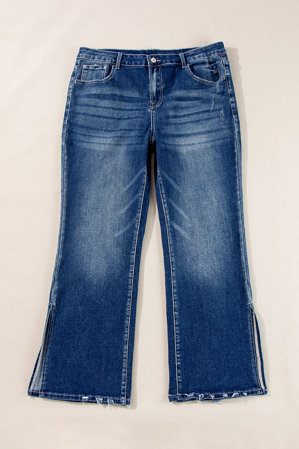 Dirty Blue High Waist Side Slits Flare Jeans