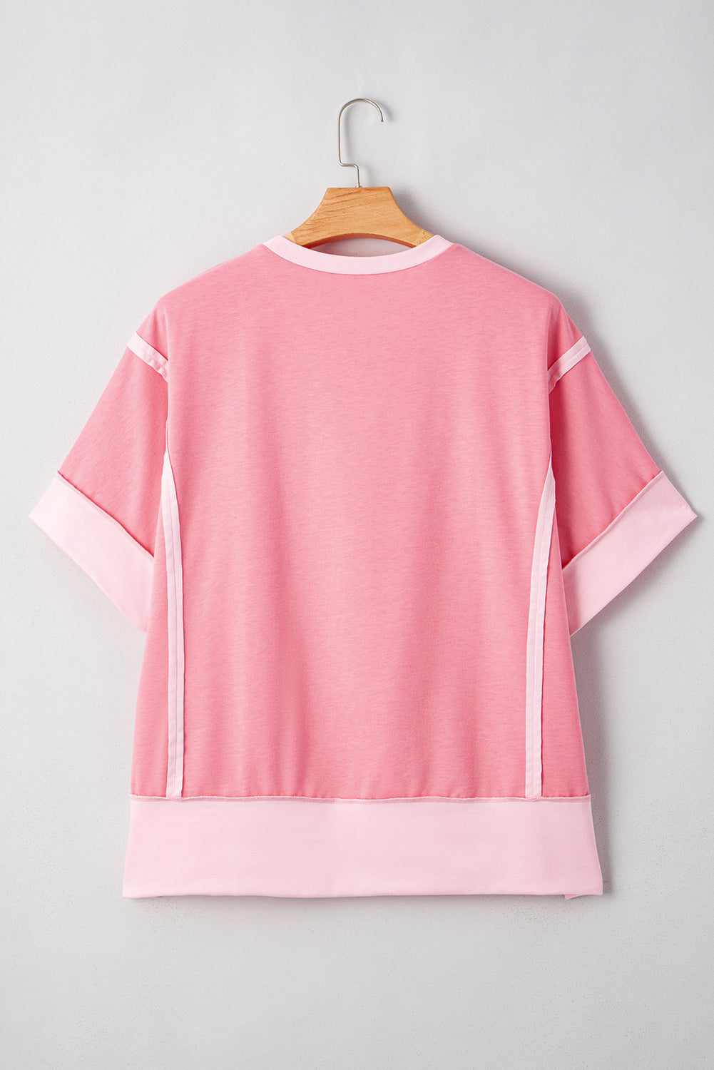 Peach Blossom Two Tones Patchwork Half Sleeve T Shirt