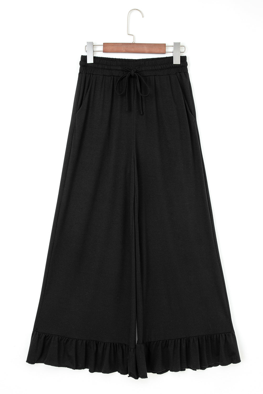 Ruffled Wide Leg Pull On High Waist Pants with Pockets (Other Colors)(Extended Sizes)
