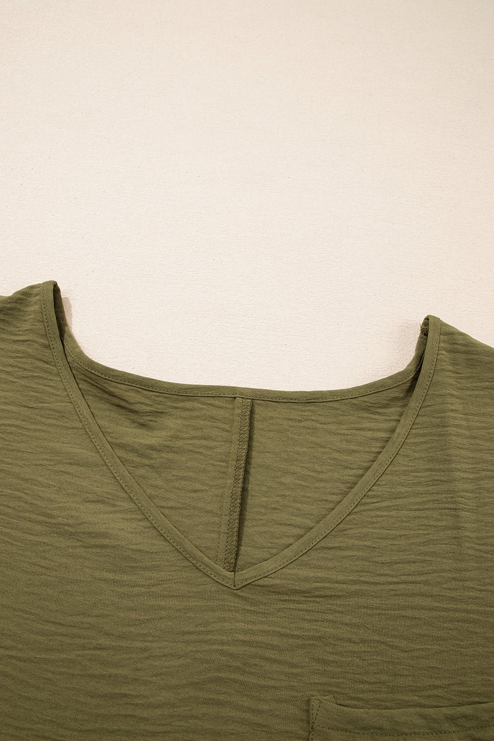 Four Leaf Clover Textured Half Sleeve V Neck T Shirt with Chest Pocket