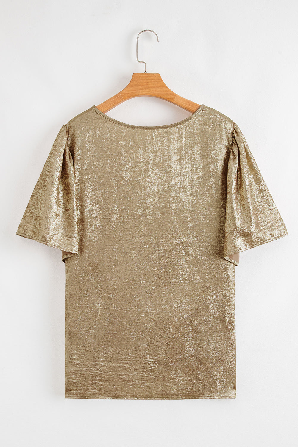 Gold Metallic V Neck Short Sleeve Blouse