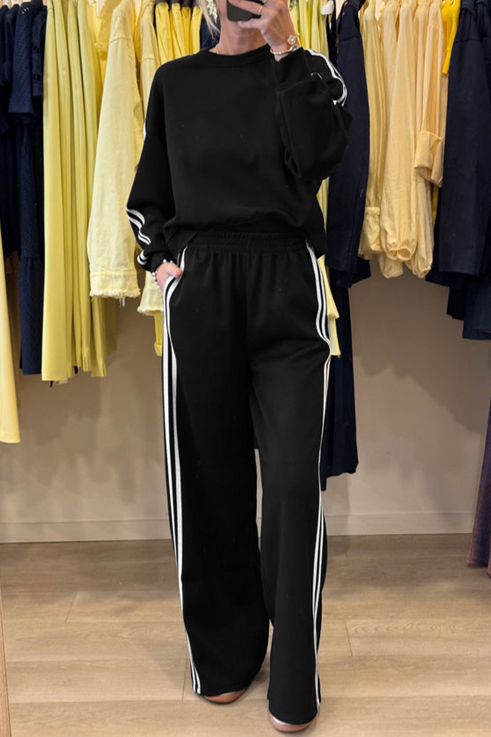 Varsity Striped Detail Crewneck and Sweatpants 2pcs Outfit (Other Colors)