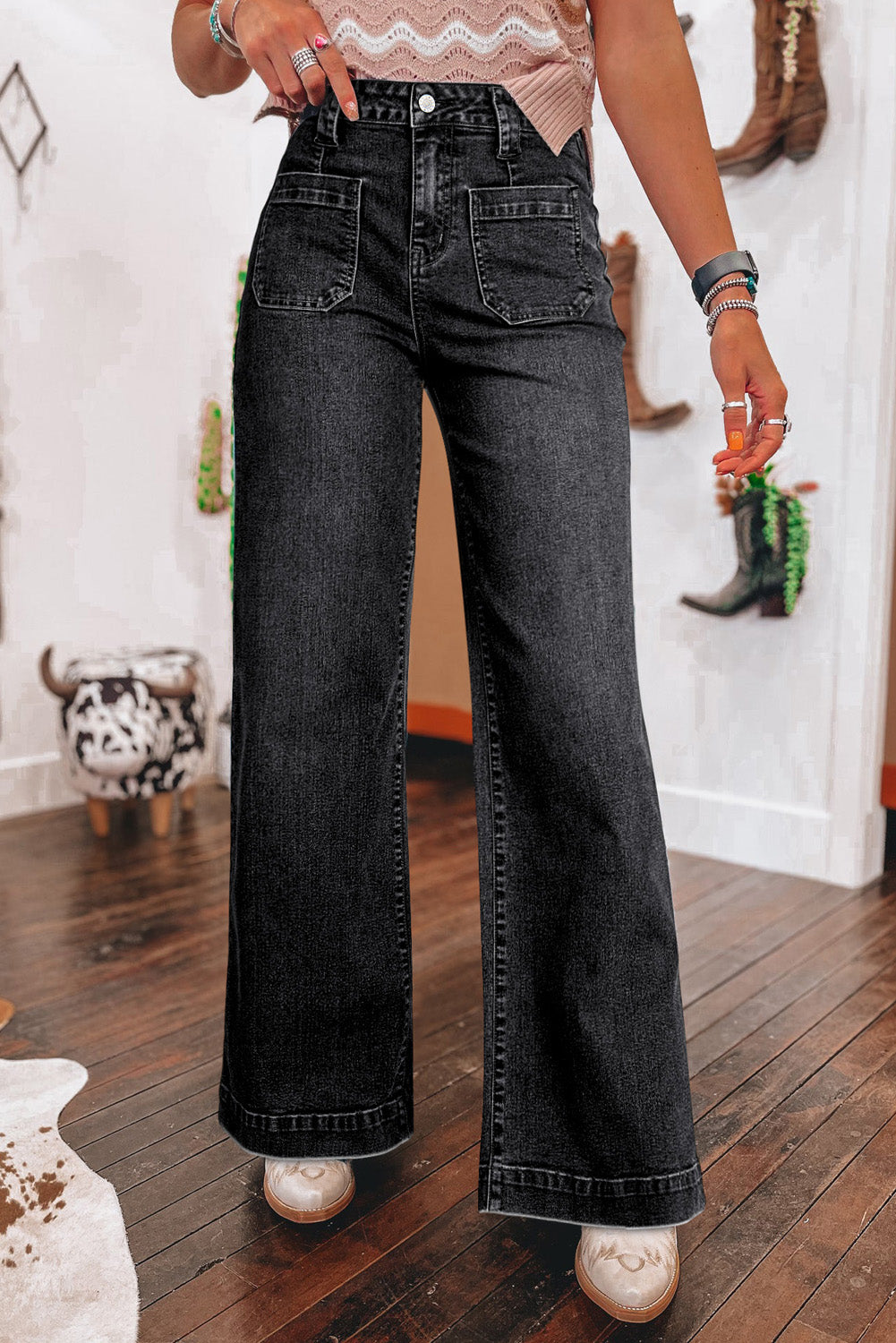 Sail Blue Wide Leg Pocketed High Waist Jeans (Extended Sizes)