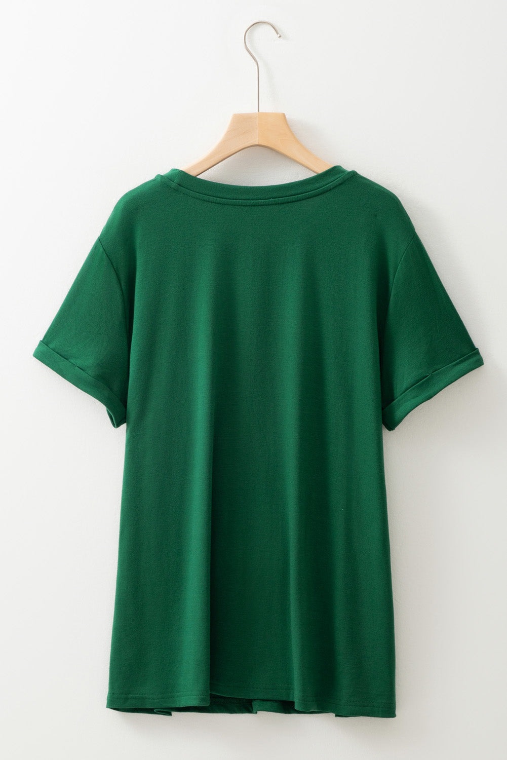 Dark Green Round Neck Rolled Sleeve T-shirt