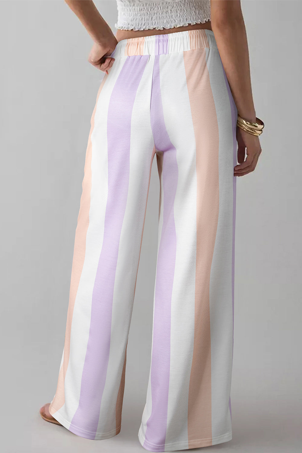 Stripe Multicolored Print Drawstring Loose Pants with Side Pockets