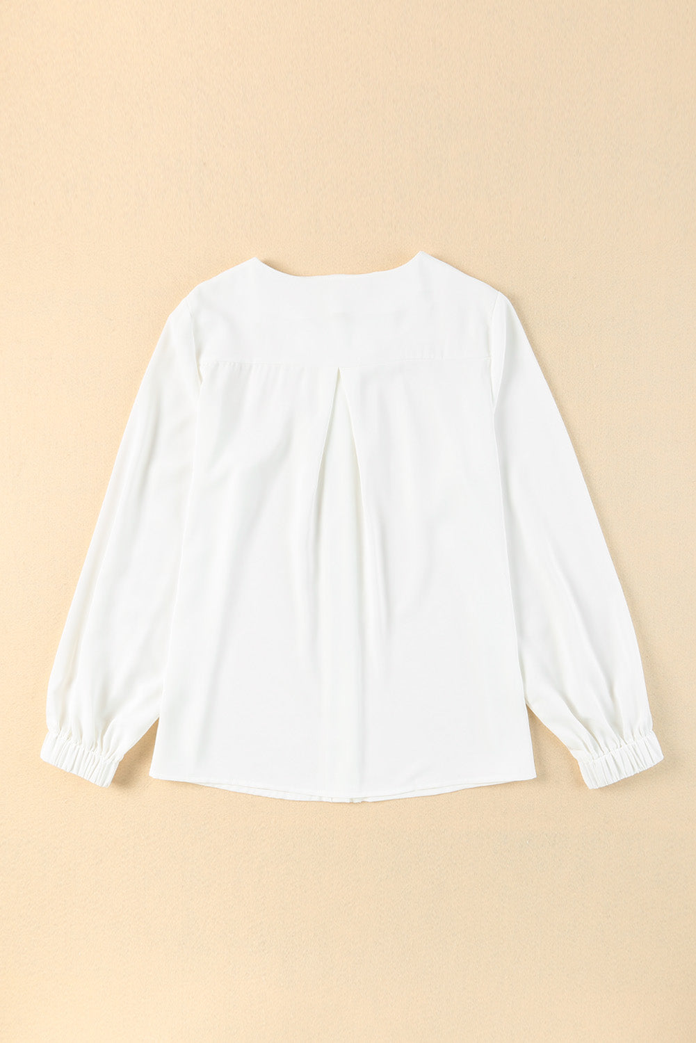 White Crew Neck Gathered Stretch Cuff Shirt (Extended Sizes)
