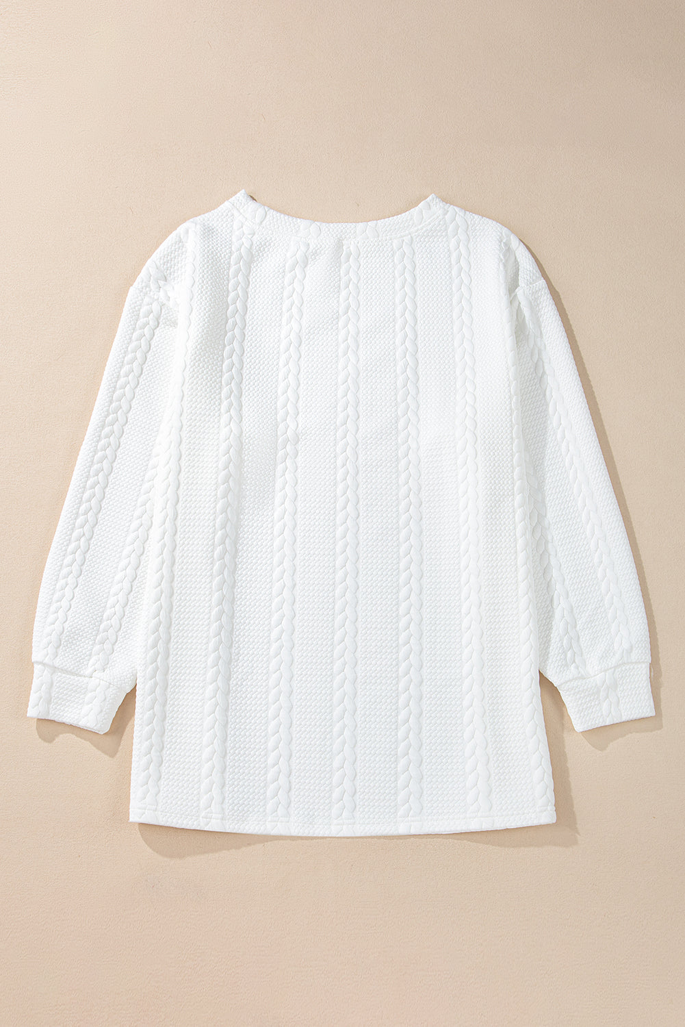 White Cable Textured Loose Sweatshirt