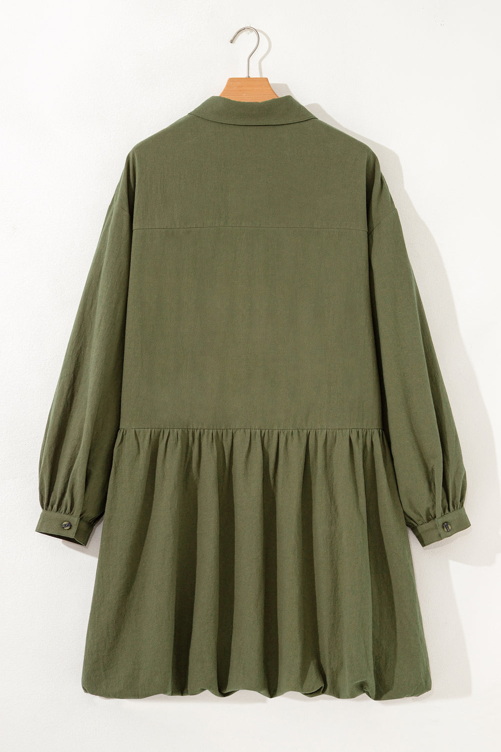 Four Leaf Clover Collar Half Button Long Sleeve Ruffle Hem Mini Dress