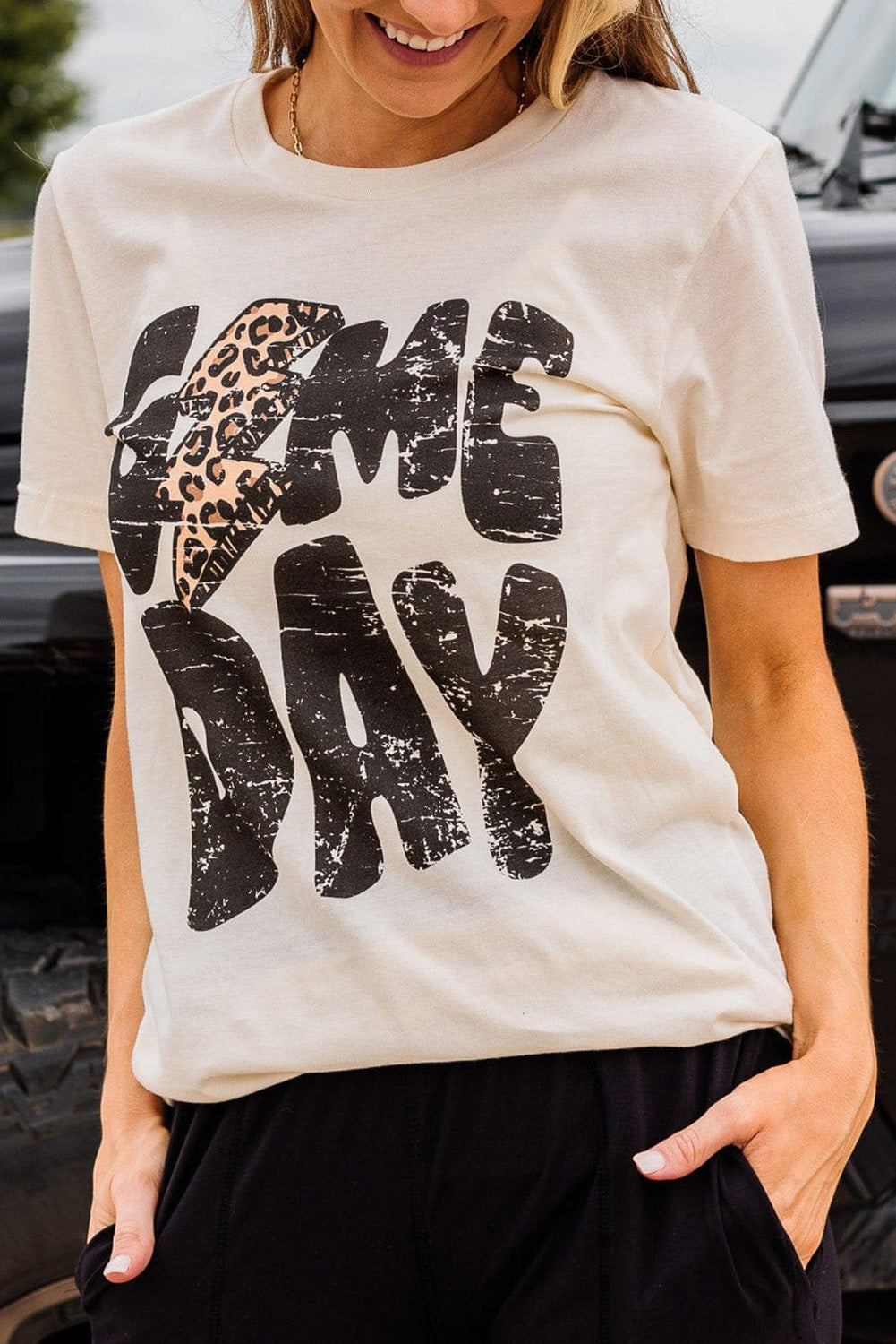 Khaki Game Day Rugby Football Season Leopard Lightning T Shirt (Extended Sizes)