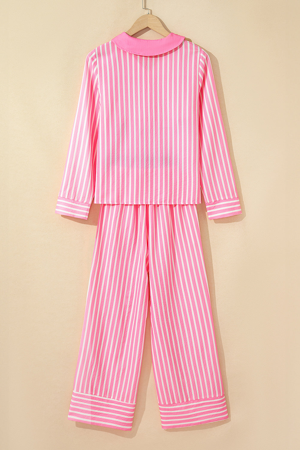 Pink Stripe Buttoned Long Sleeve 2 Piece Sleepwear