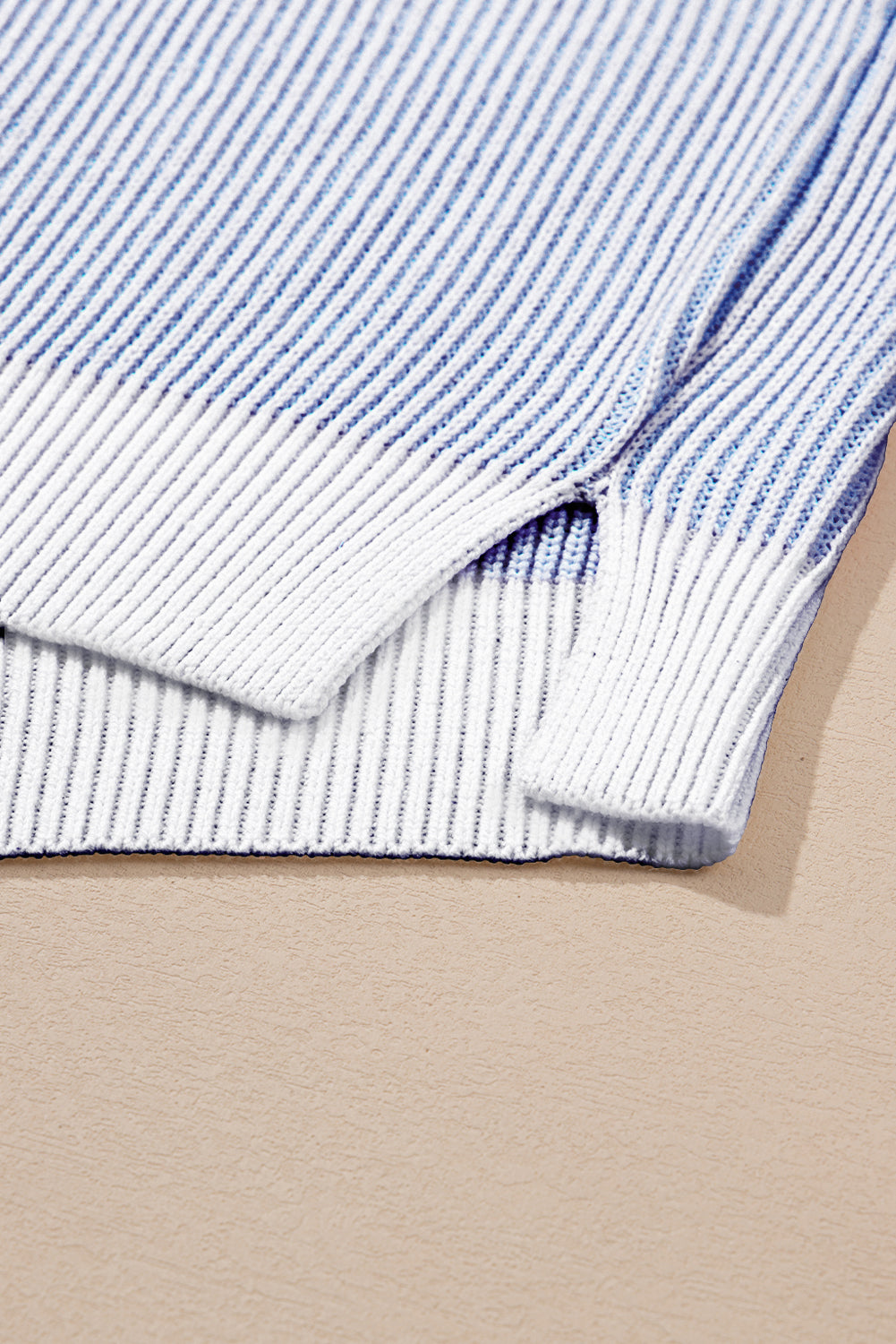 Blue Stripe Contrast Trim Crew Neck Rib Knit Drop Shoulder Sweater