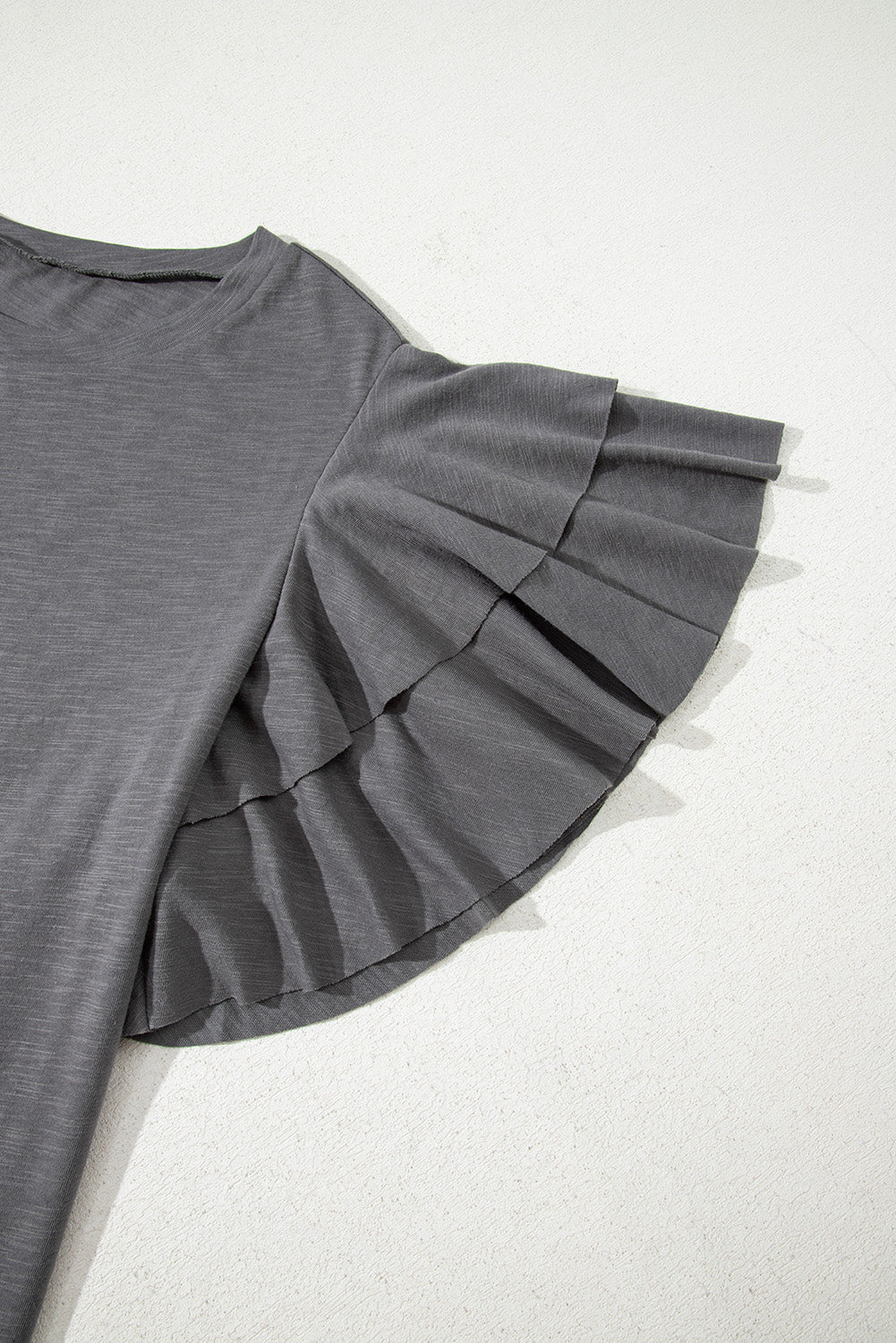 Dark Grey Double Ruffled Short Sleeve Top