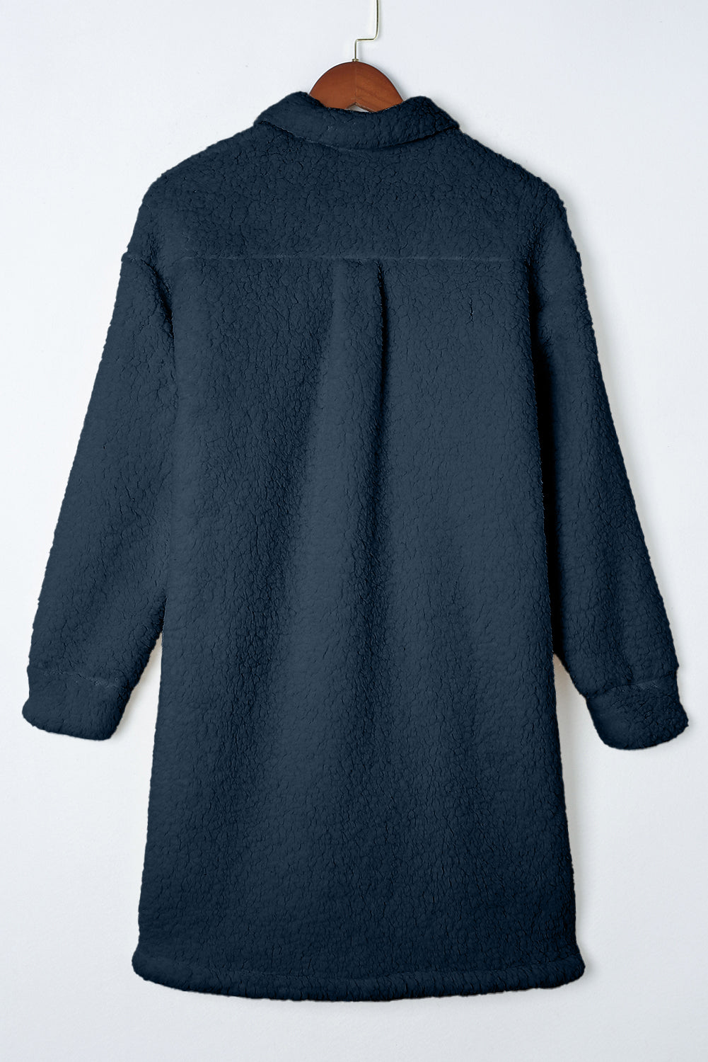 Blue Contrast Flap Pocket Single Breasted Teddy Coat (Extended Sizes)
