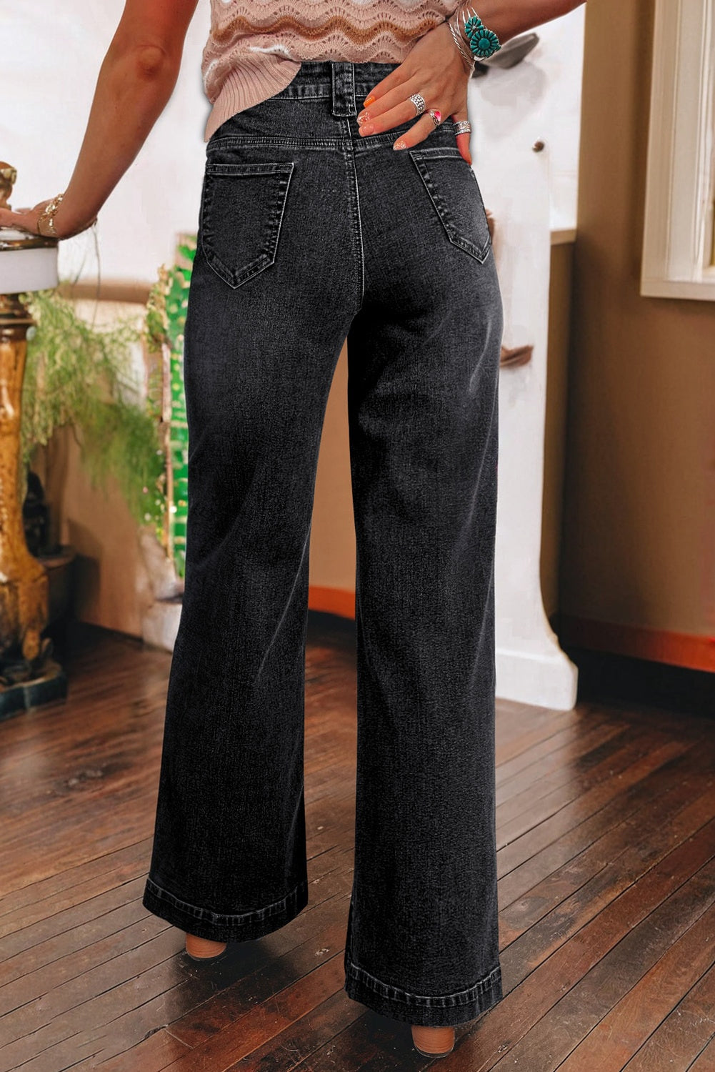 Sail Blue Wide Leg Pocketed High Waist Jeans (Extended Sizes)