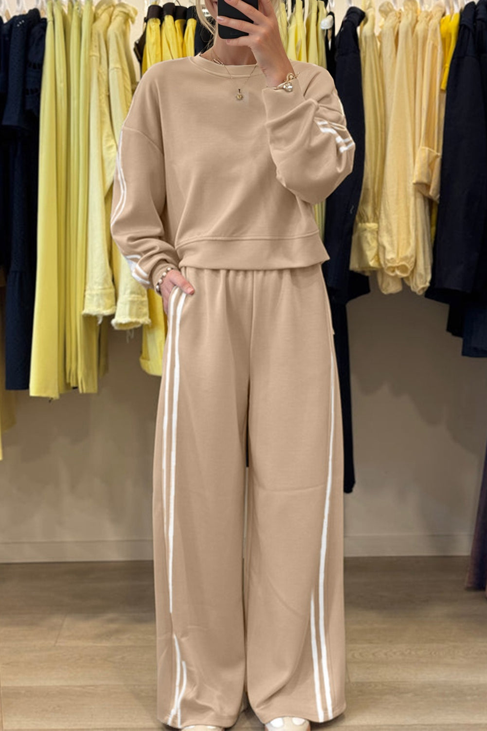 Varsity Striped Detail Crewneck and Sweatpants 2pcs Outfit (Other Colors)