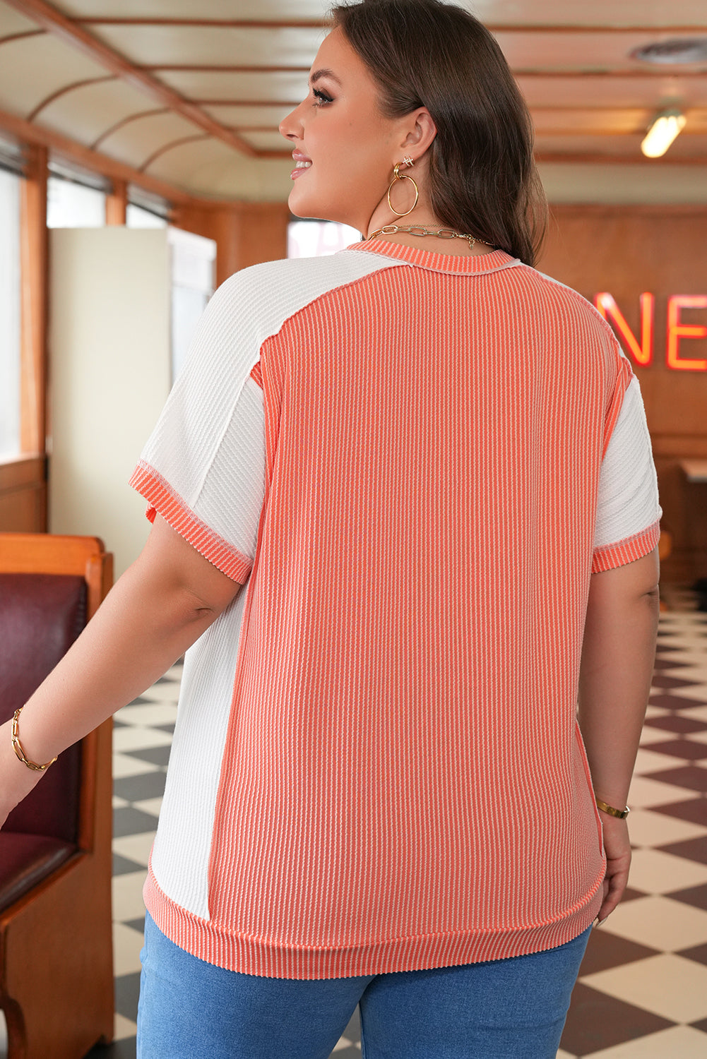 Carrot Twist Rib Colorblock Hi Low Short Sleeve Top