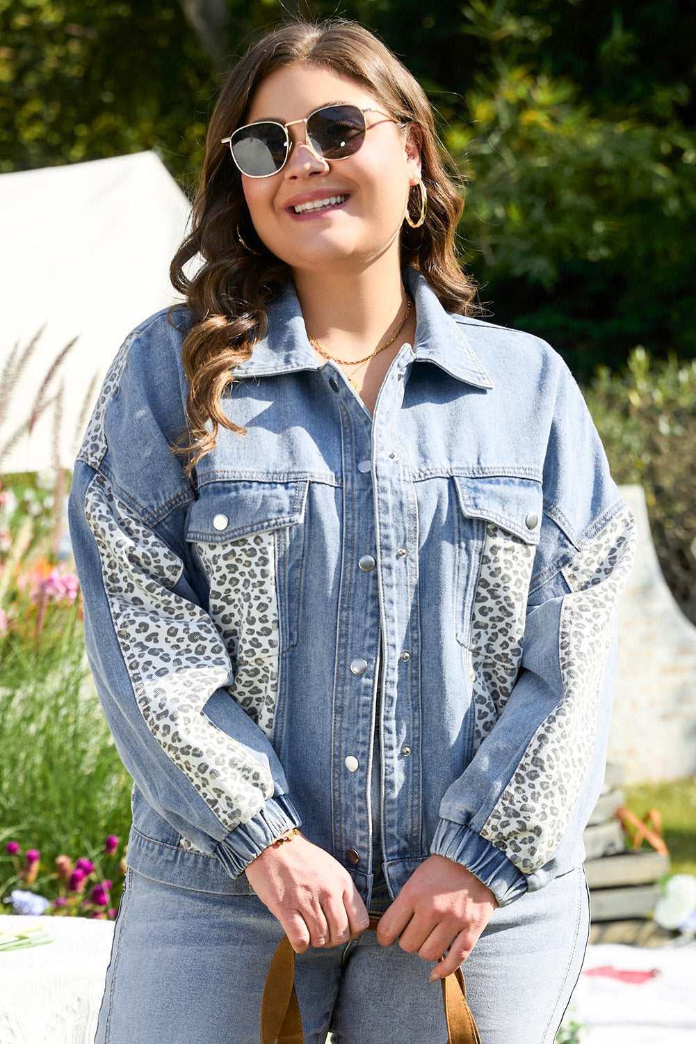 Beau Blue Leopard Patchwork Flap Detail Denim Jacket
