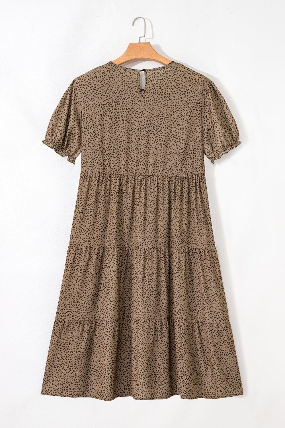 Brown Leopard Print Frill Trim Short Sleeve Flared Dress