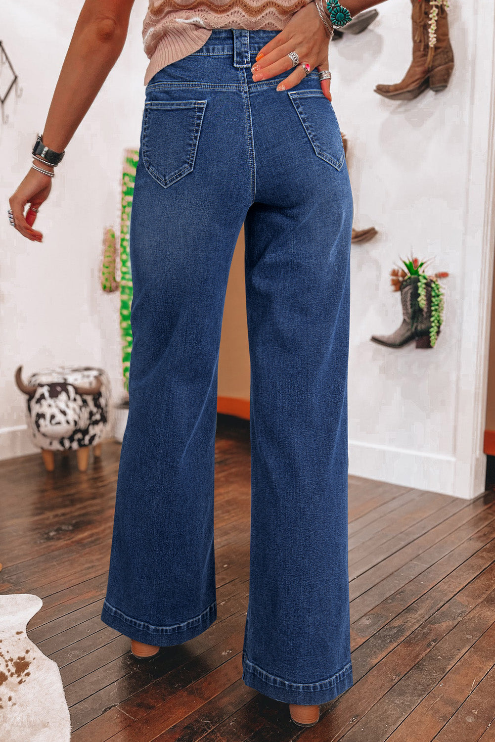 Sail Blue Wide Leg Pocketed High Waist Jeans (Extended Sizes)