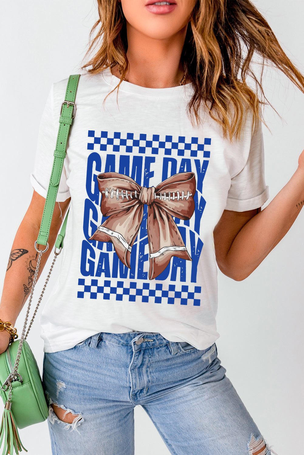 White Rugby Bowknot GAME DAY Graphic Tee (Extended Sizes)