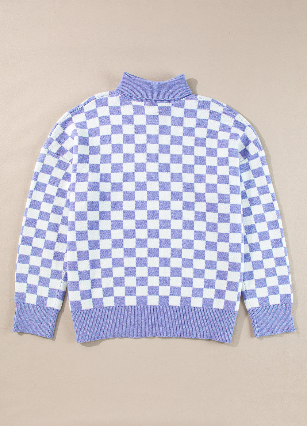Purple Checkered Collared Buttons Sweater