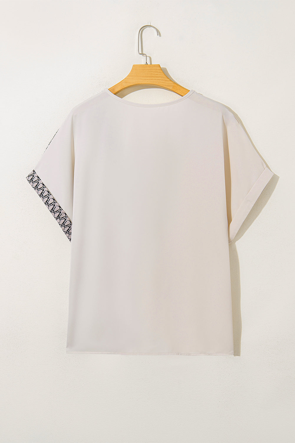 Oatmeal Contrast Geometric Print Patchwork V Neck Short Sleeve Top