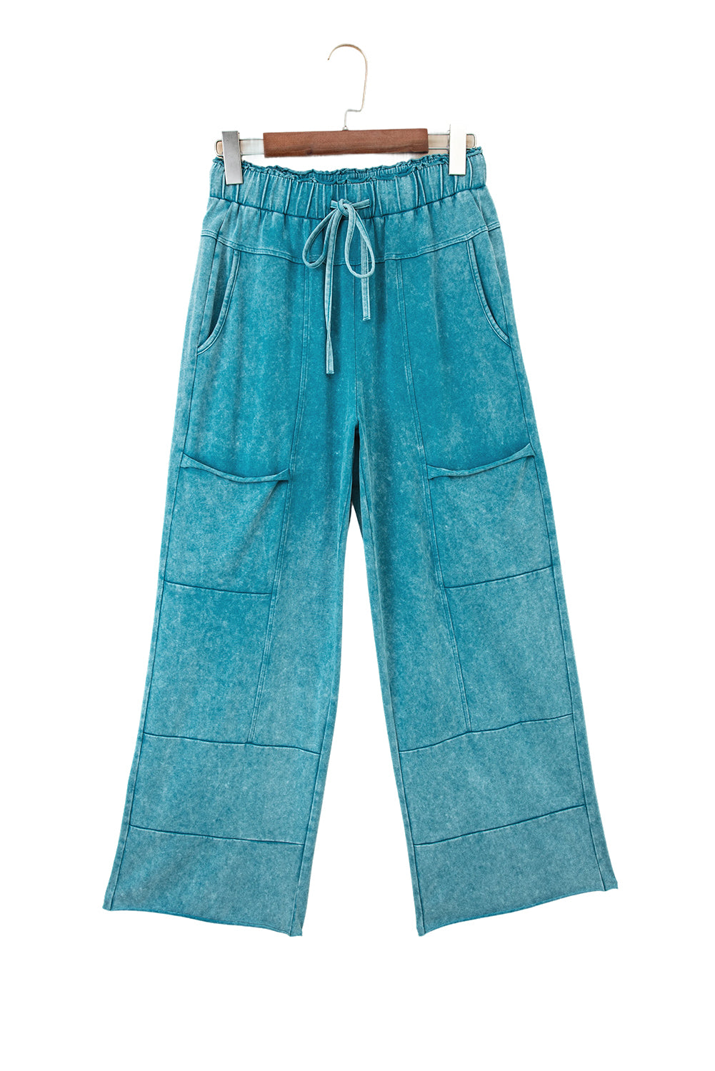 Mineral Wash Lace-up High Waist Raw Hem Patched Pocket Pants