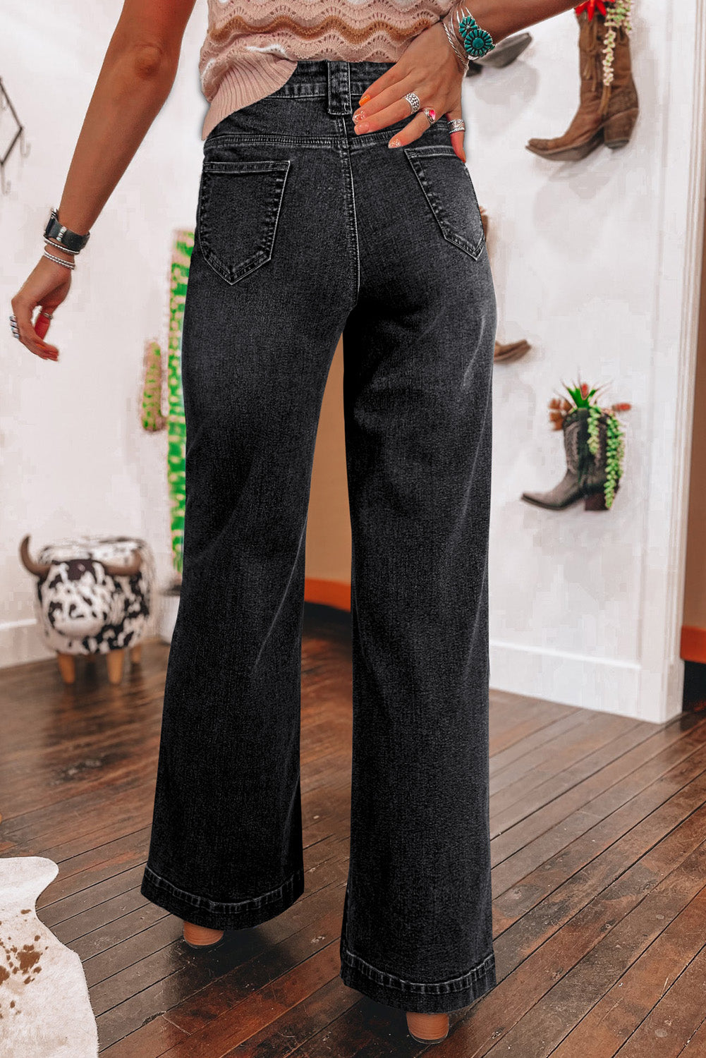 Sail Blue Wide Leg Pocketed High Waist Jeans (Extended Sizes)