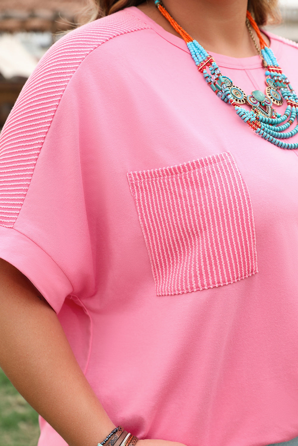 Bonbon Corded Patchwork Pocketed T Shirt