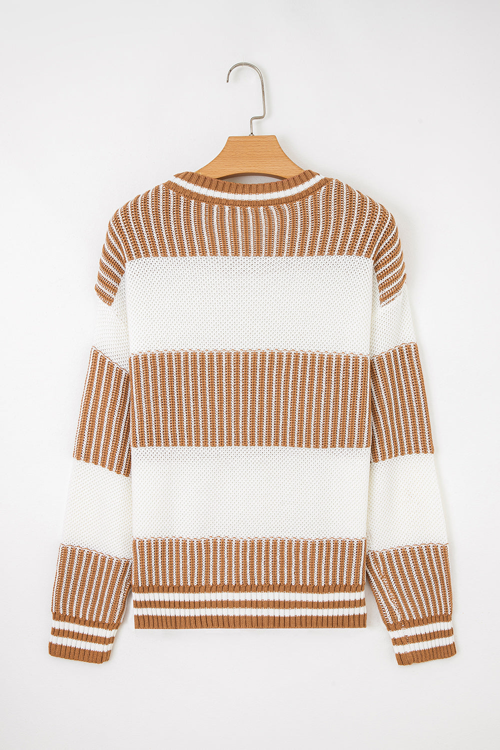 Two Tone Striped Patchwork Drop Shoulder Loose Sweater (Other Colors)