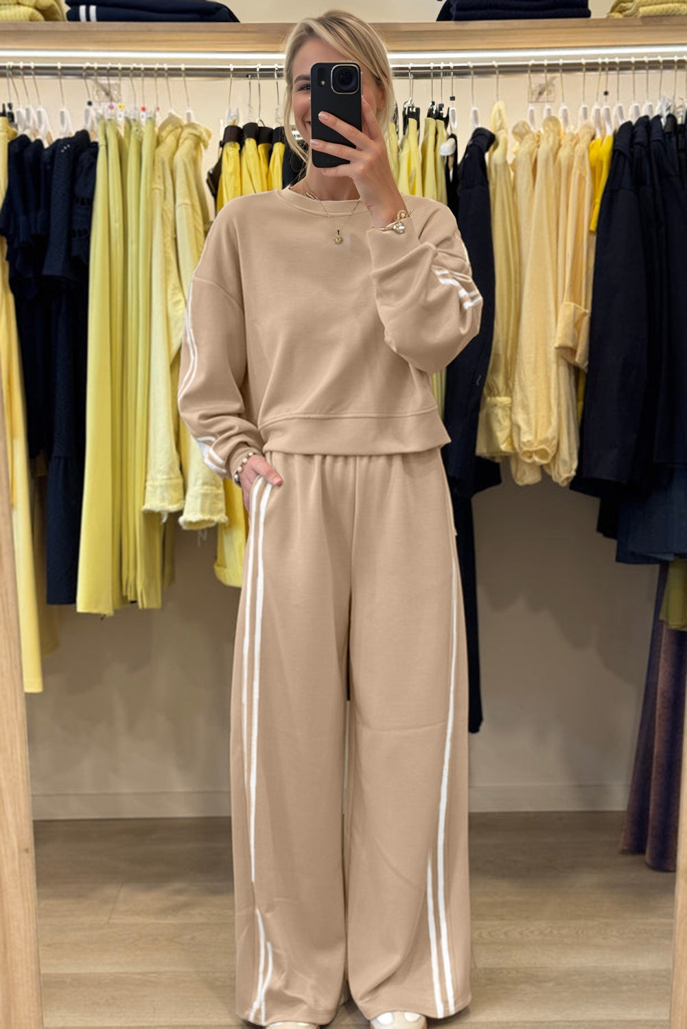 Varsity Striped Detail Crewneck and Sweatpants 2pcs Outfit (Other Colors)