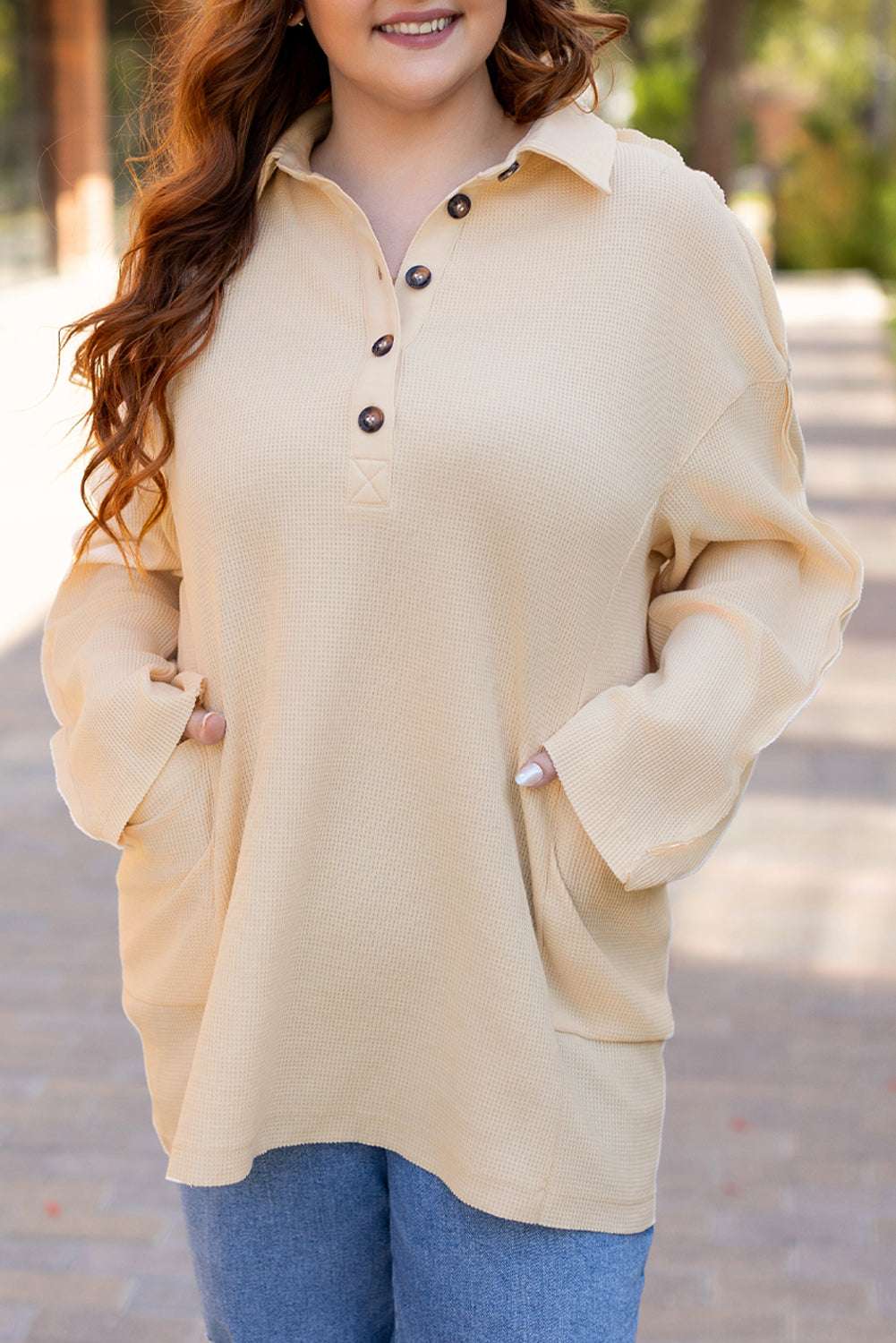 Jet Stream Thermal Waffle Knit Henley Tunic Top