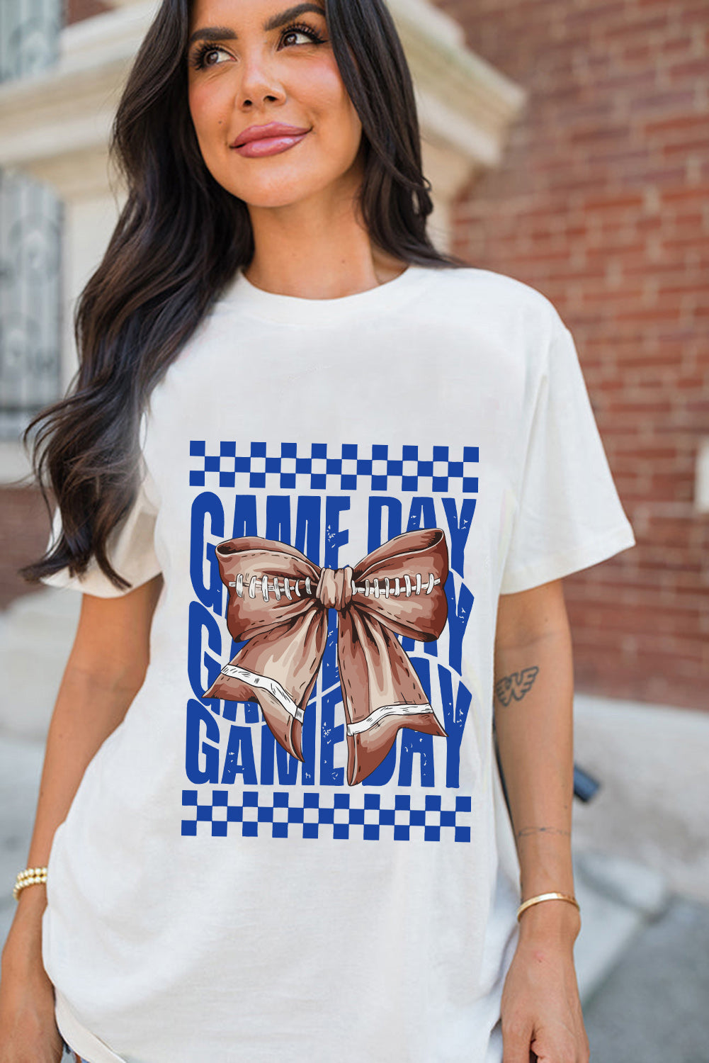 White Rugby Bowknot GAME DAY Graphic Tee (Extended Sizes)