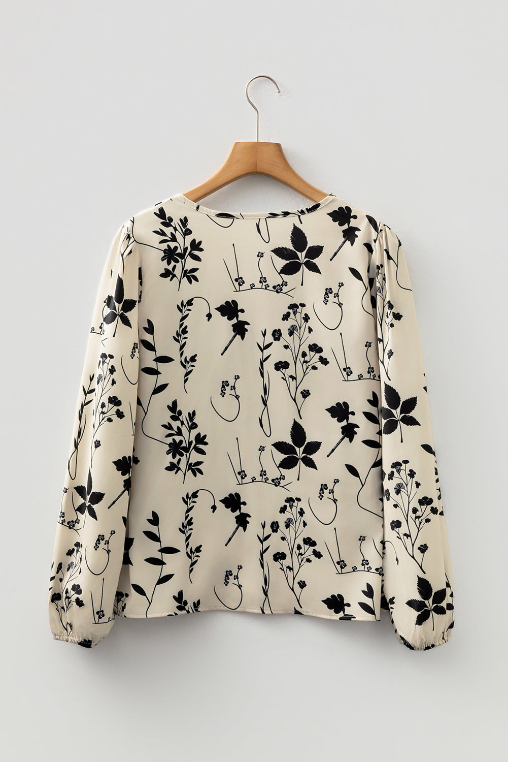 Botanical Floral Print Split Neck Long Sleeve Blouse