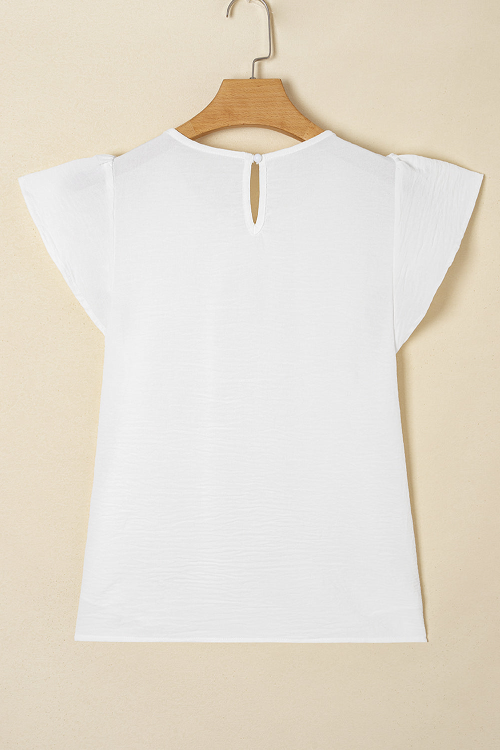 White Flounce Sleeve Pleated Textured Blouse (Extended Sizes)