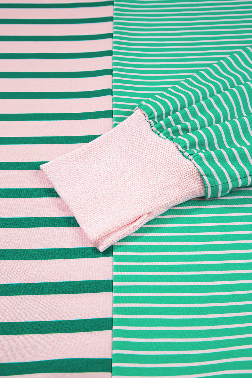 Green Stripe Color Block Exposed Seam Side Slit Sweatshirt