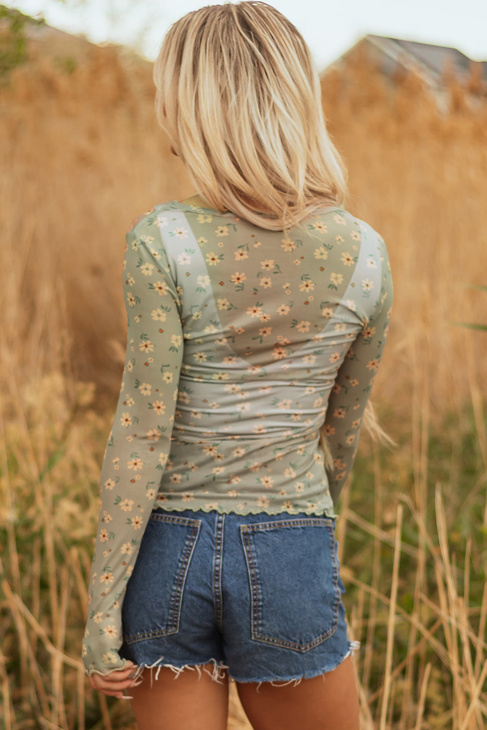 Vintage Floral Print Southern Style Mesh Long Sleeve Top (Other Colors)