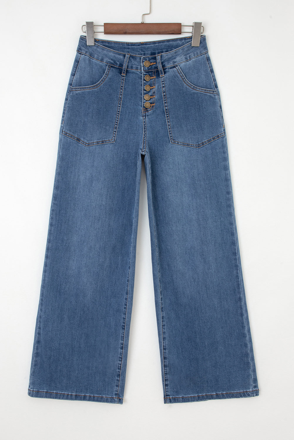 Ashleigh Blue Multi Buttons High Waist Wide Leg Jeans With Pockets (Extended Sizes)