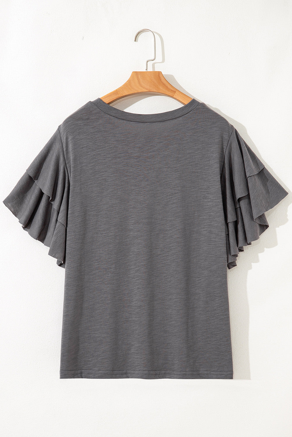 Dark Grey Double Ruffled Short Sleeve Top