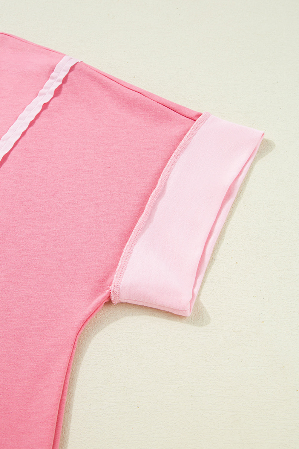 Peach Blossom Two Tones Patchwork Half Sleeve T Shirt