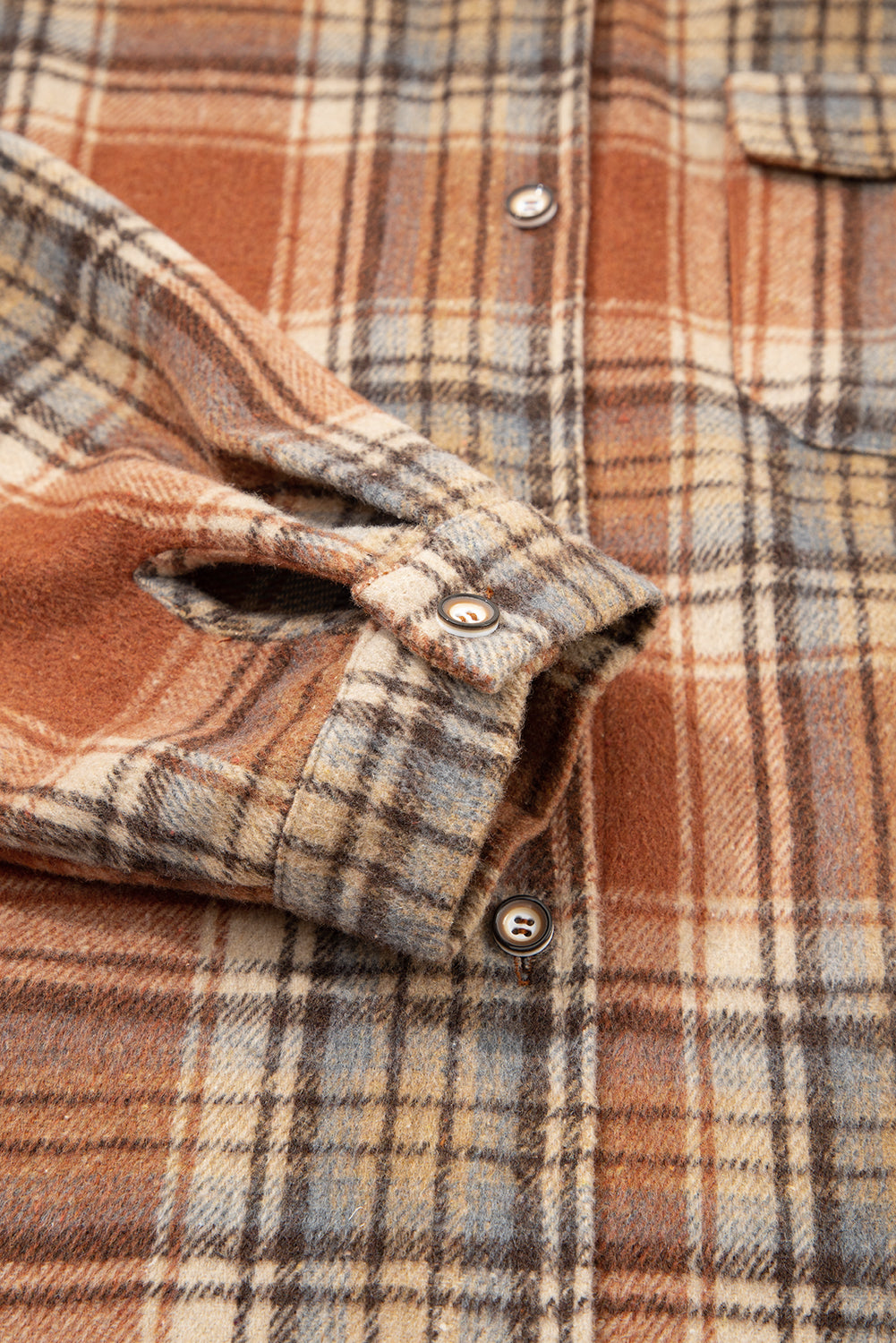 Brown Plaid Print Flap Pocket Buttoned Shacket