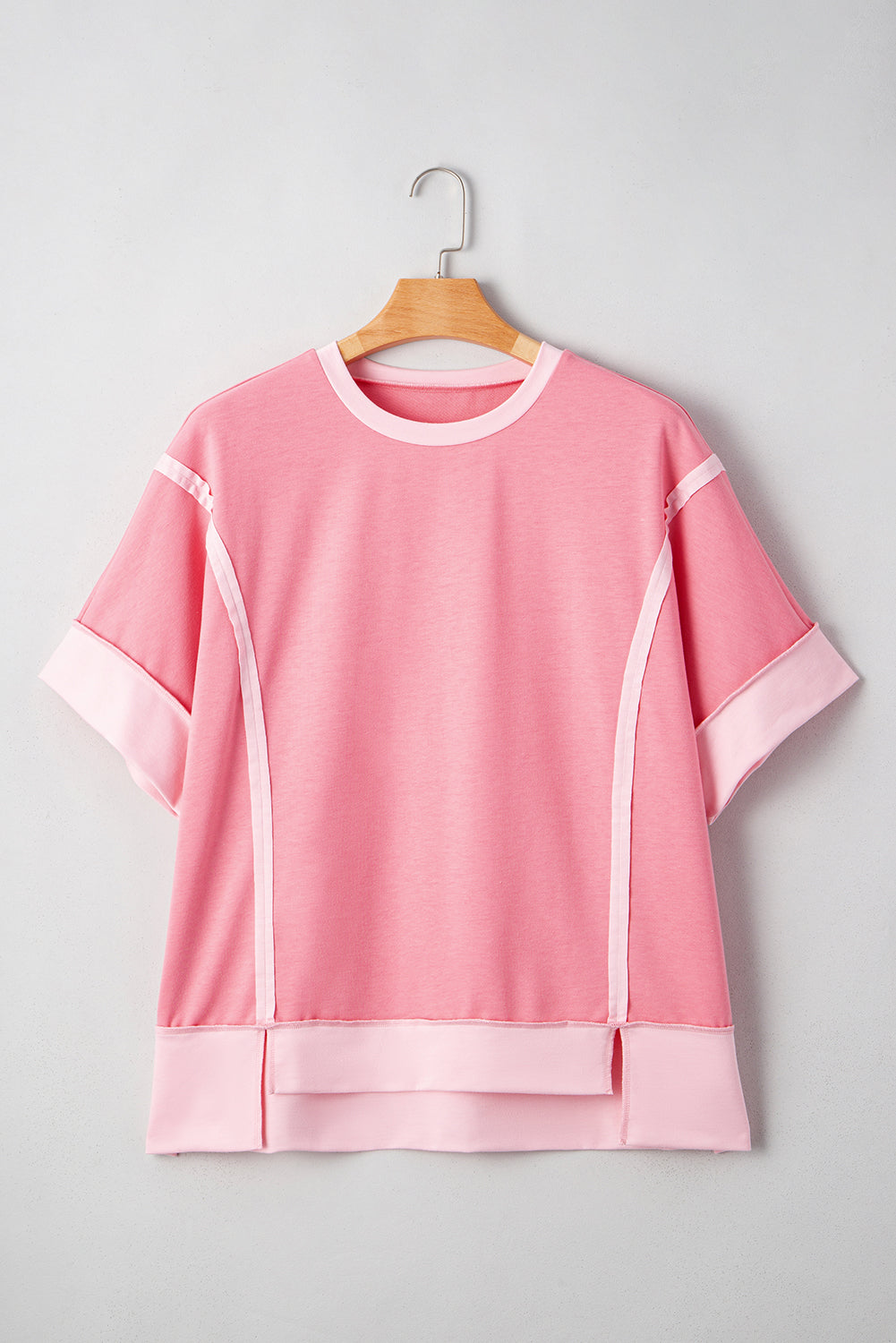 Peach Blossom Two Tones Patchwork Half Sleeve T Shirt