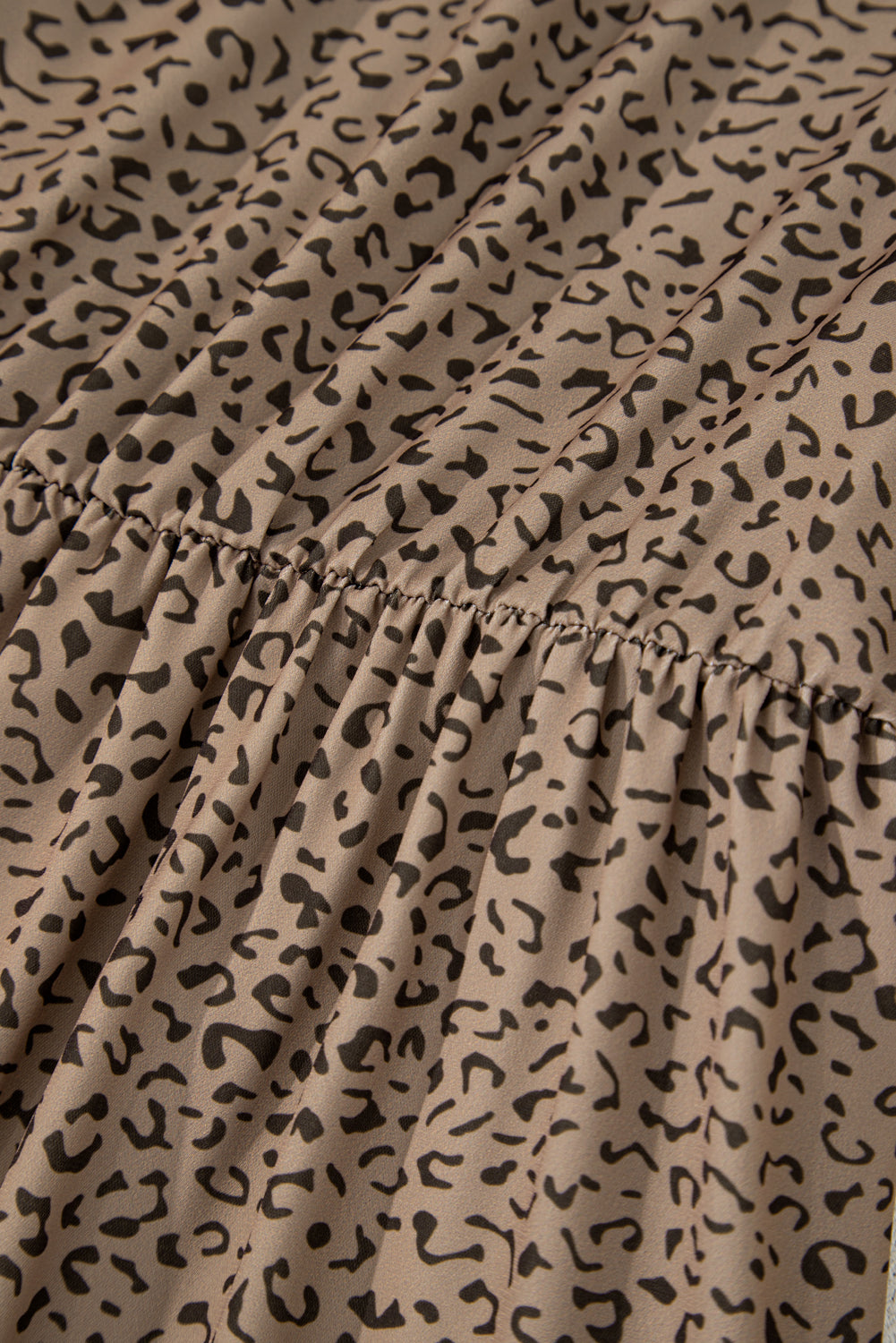 Brown Leopard Print Frill Trim Short Sleeve Flared Dress