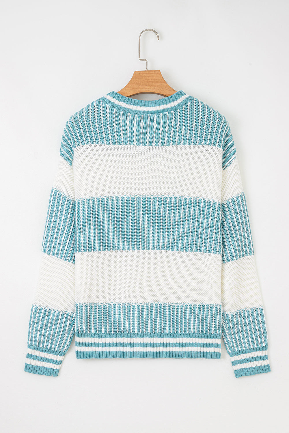Two Tone Striped Patchwork Drop Shoulder Loose Sweater (Other Colors)