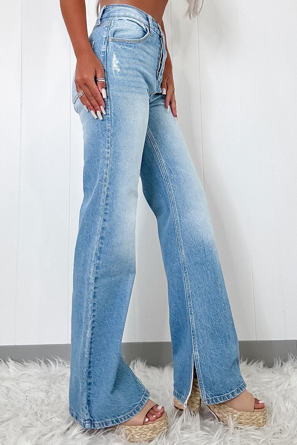 Myosotis High Rise Shift Slit Leg Straight Jeans (Extended Sizes)
