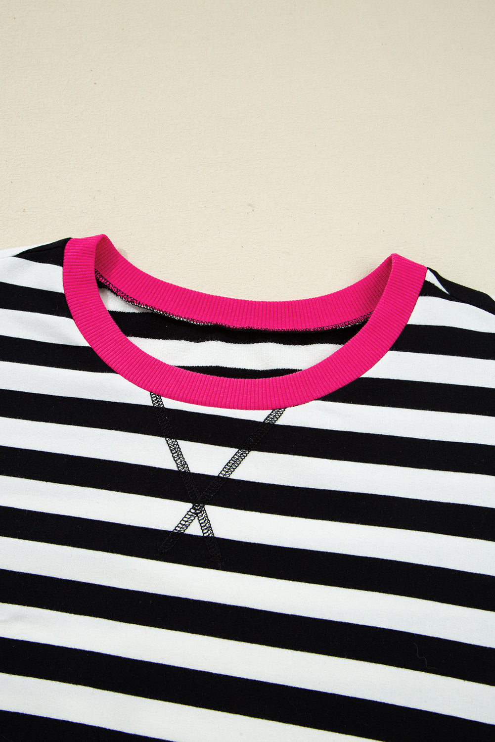 Black Stripe Color Block Edge Pullover and Shorts Sleepwear Set